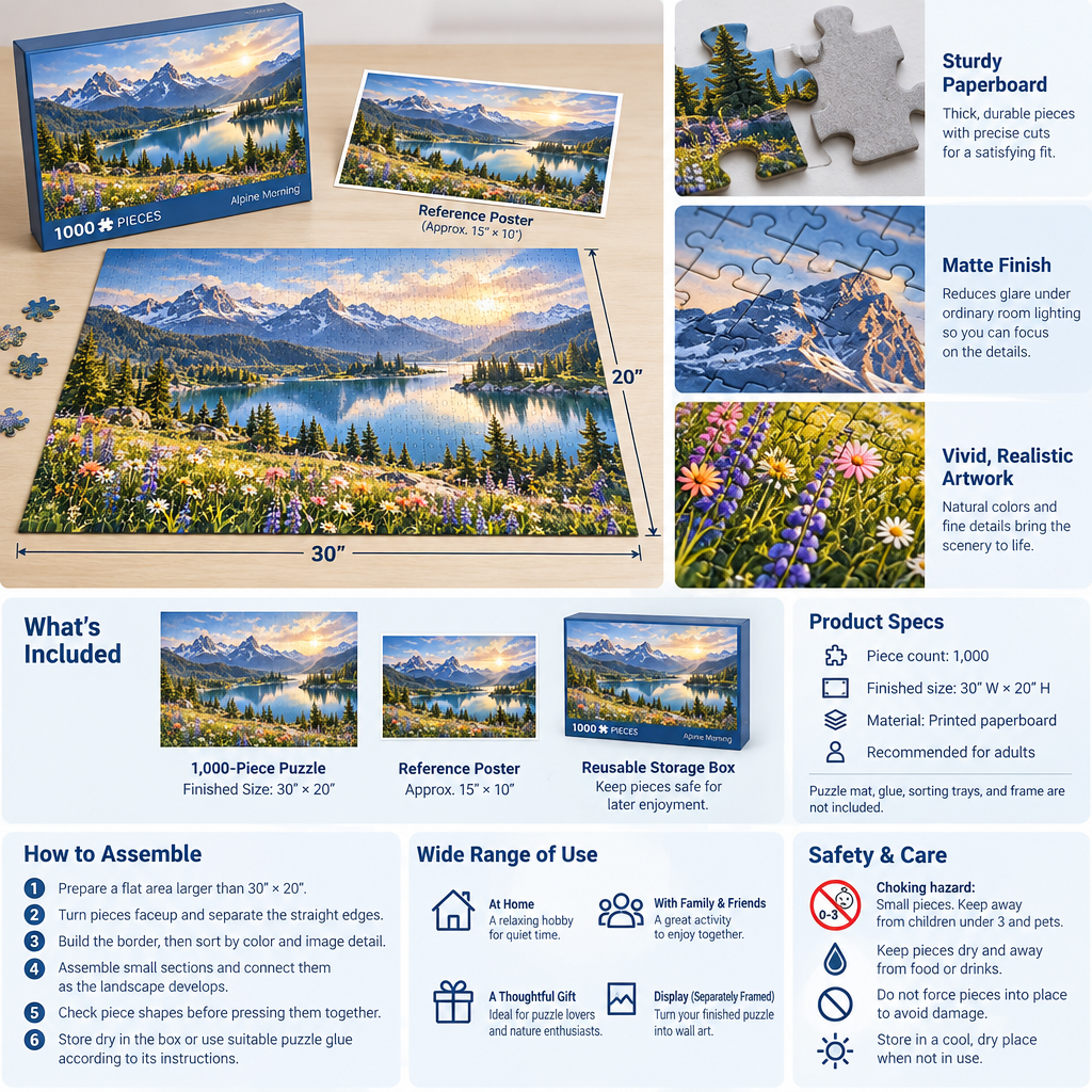 AVELORAF™ Quiet Horizon 1,000-Piece Jigsaw Puzzle — Oversized Scenic Landscape, Adult Tabletop Puzzle & Reference Poster