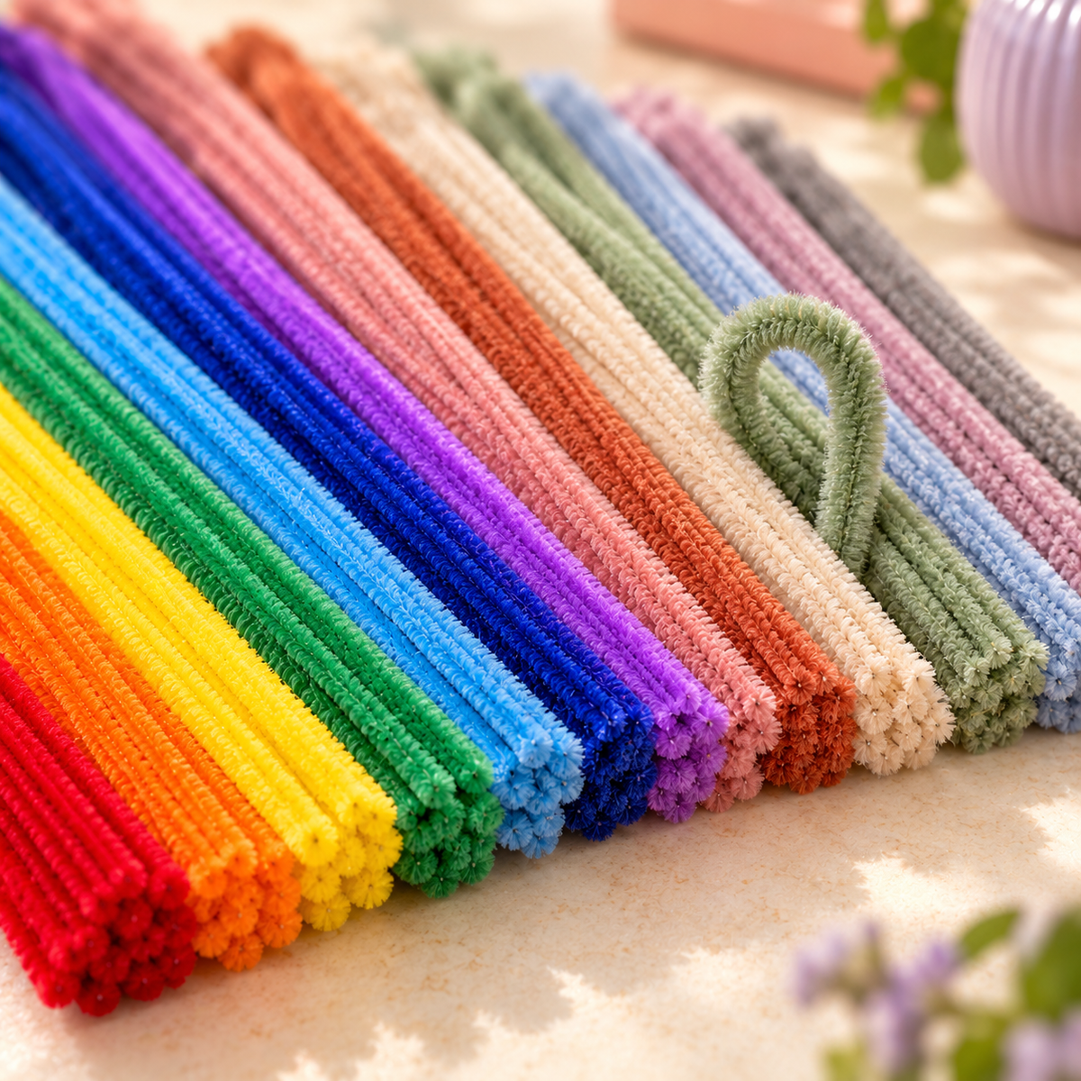 AVELORAF™ Colorfield Chenille Stem Set — 140 Pipe Cleaners, 14 Rainbow & Muted Colors, DIY Flower and Craft Supplies