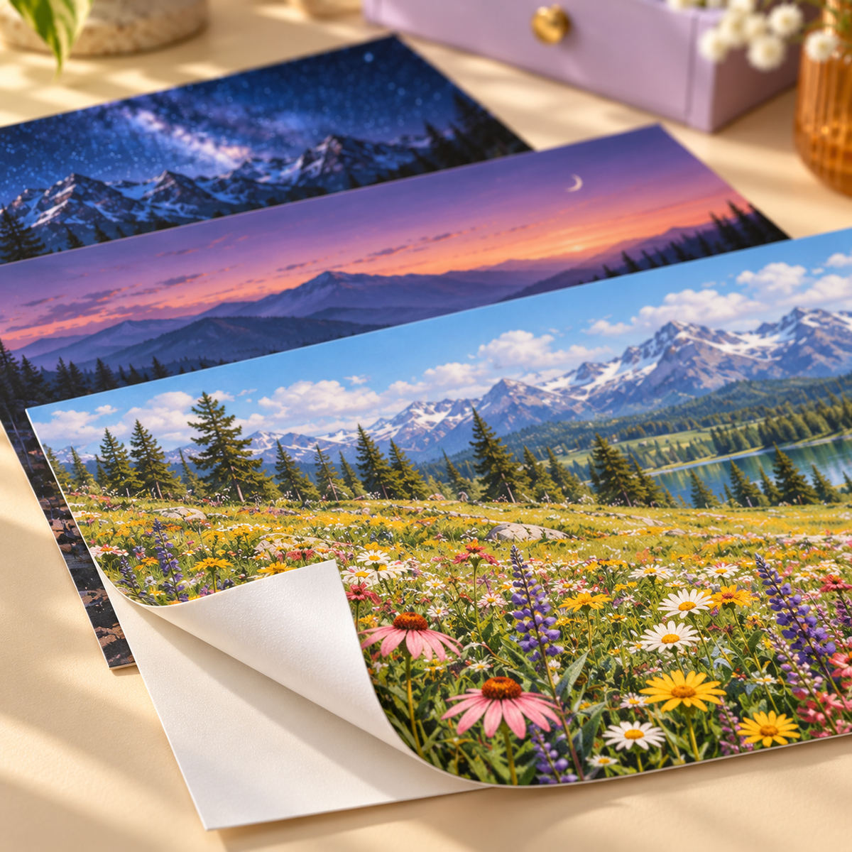 AVELORAF™ Skyfold Scenic Sticker Sheets — Large-Format Cut-Your-Own Landscape & Night-Sky Journal Collage Kit