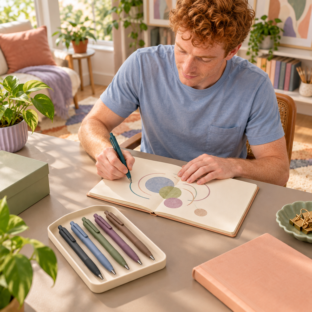 AVELORAF™ Softline Retractable Gel Pen Set — 6 Muted Ink Colors, 0.5 mm Fine Point & Rounded Comfort Grip