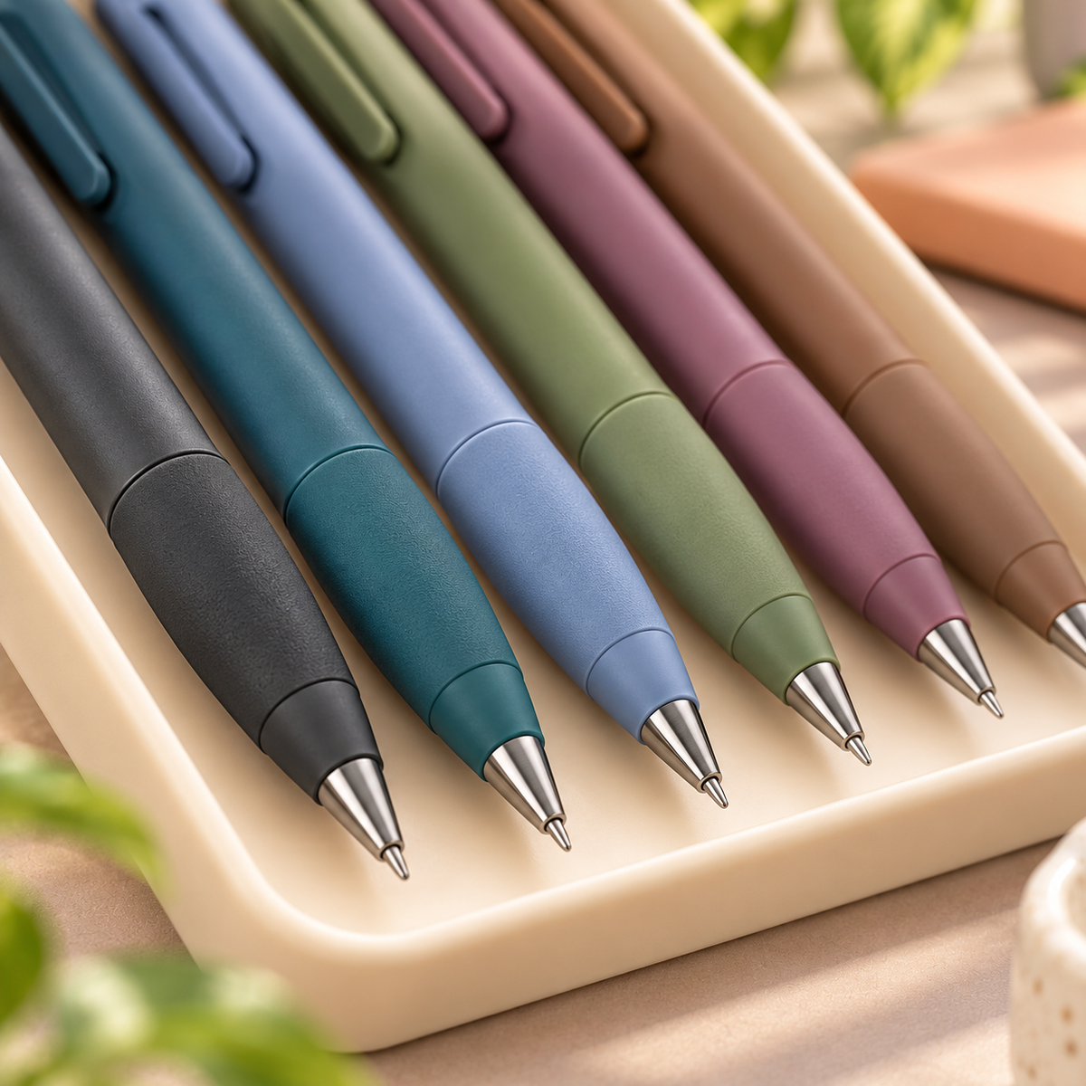 AVELORAF™ Softline Retractable Gel Pen Set — 6 Muted Ink Colors, 0.5 mm Fine Point & Rounded Comfort Grip
