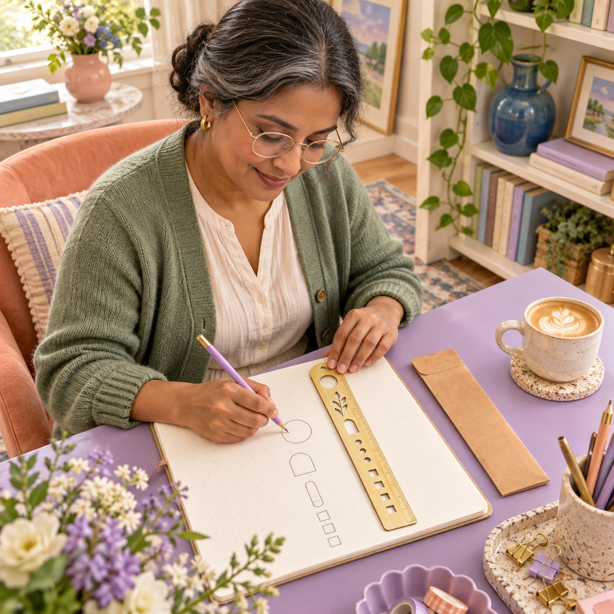 AVELORAF™ Fieldmark Brass Bookmark Stencil — 6-Inch Ruler, Journal Drawing Template & Slim Page Marker