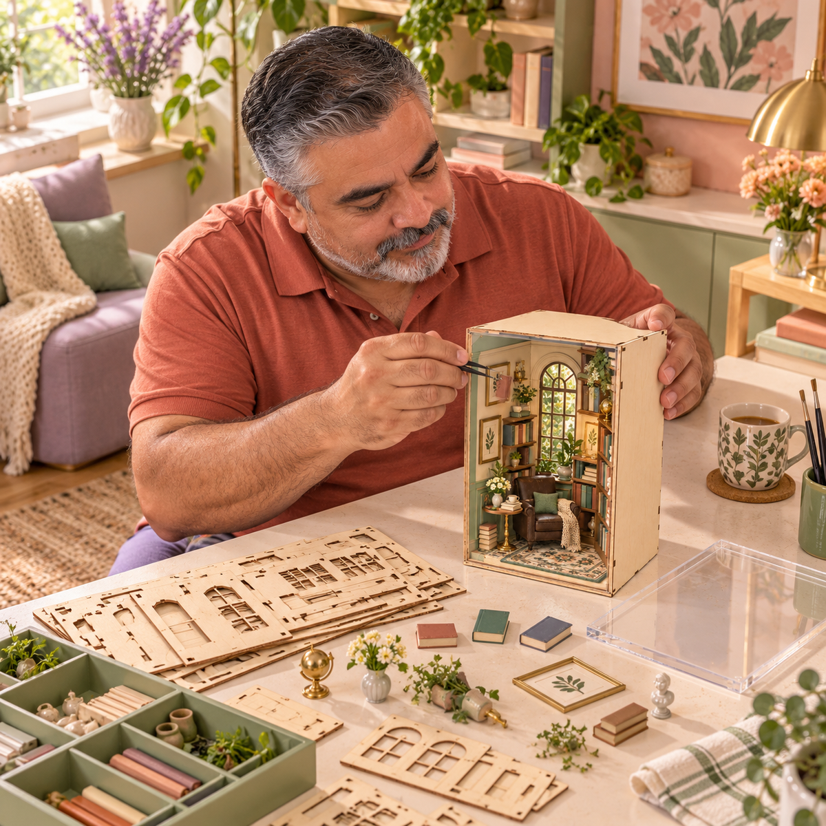 AVELORAF™ Windowlight Reading Room — DIY Miniature Book Nook Kit, Layered Library Scene & Display Dust Cover