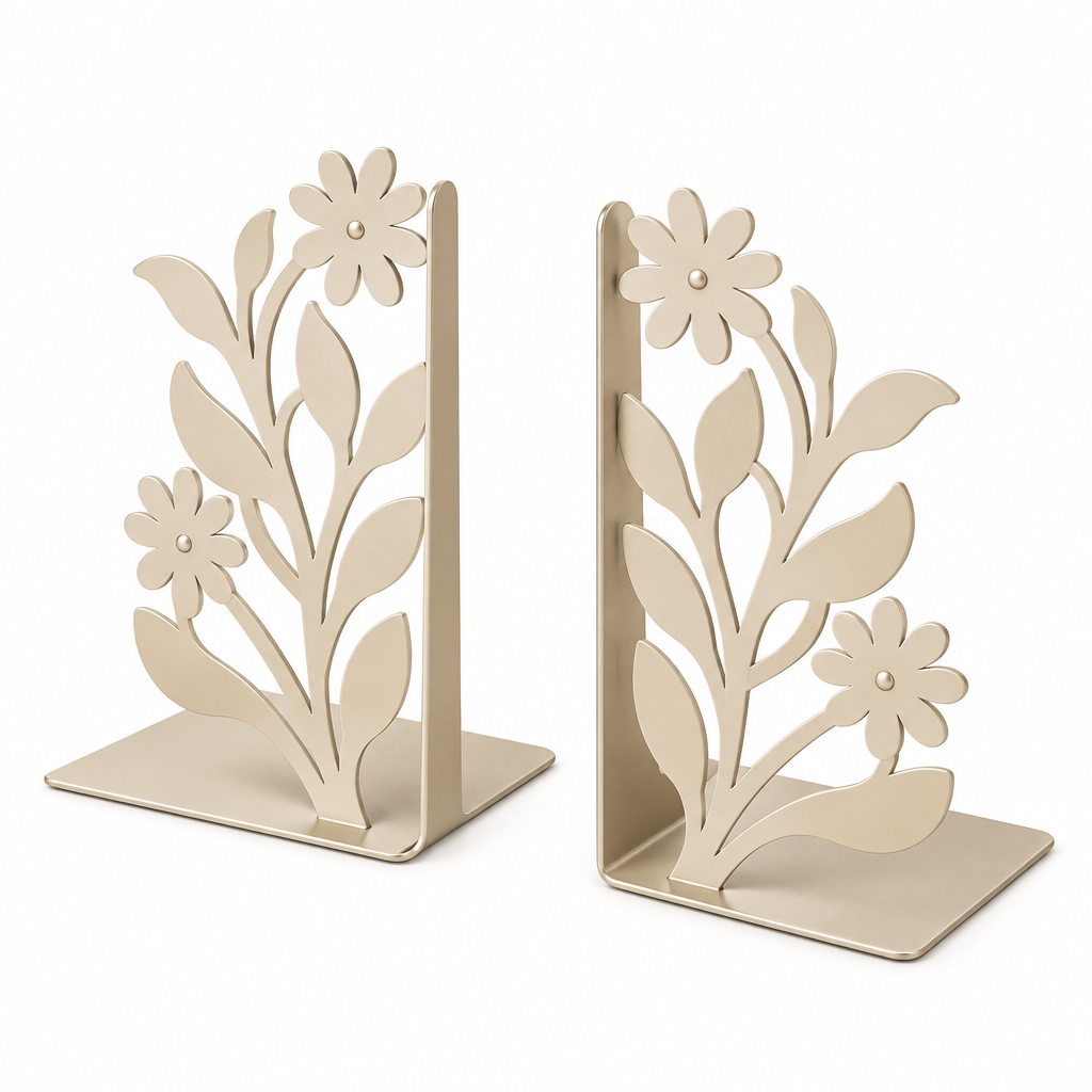 AVELORAF™ Meadowline Sculptural Bookends — Metal Botanical Book Supports, Set of 2 & Decorative Shelf Accents