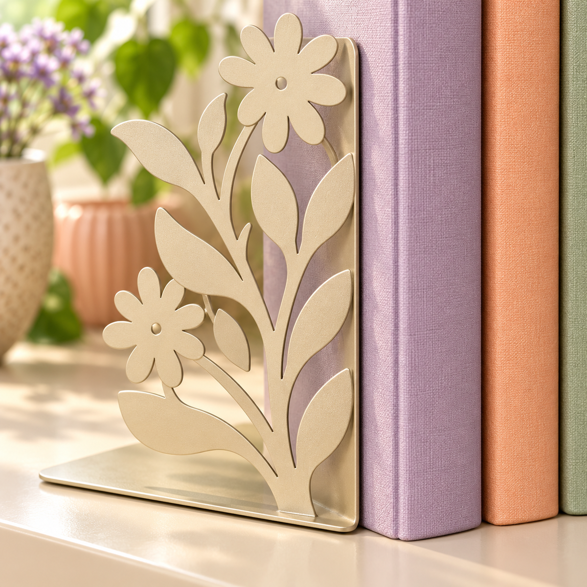 AVELORAF™ Meadowline Sculptural Bookends — Metal Botanical Book Supports, Set of 2 & Decorative Shelf Accents