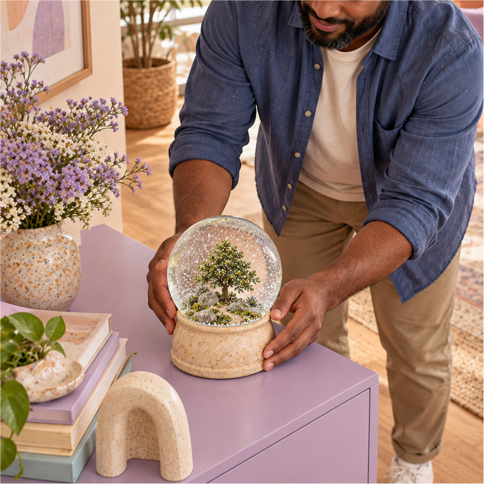AVELORAF™ Stillwood Snow Globe — Woodland Glass Water Globe, Shake-to-Snow Shelf Accent & Nature-Inspired Decor