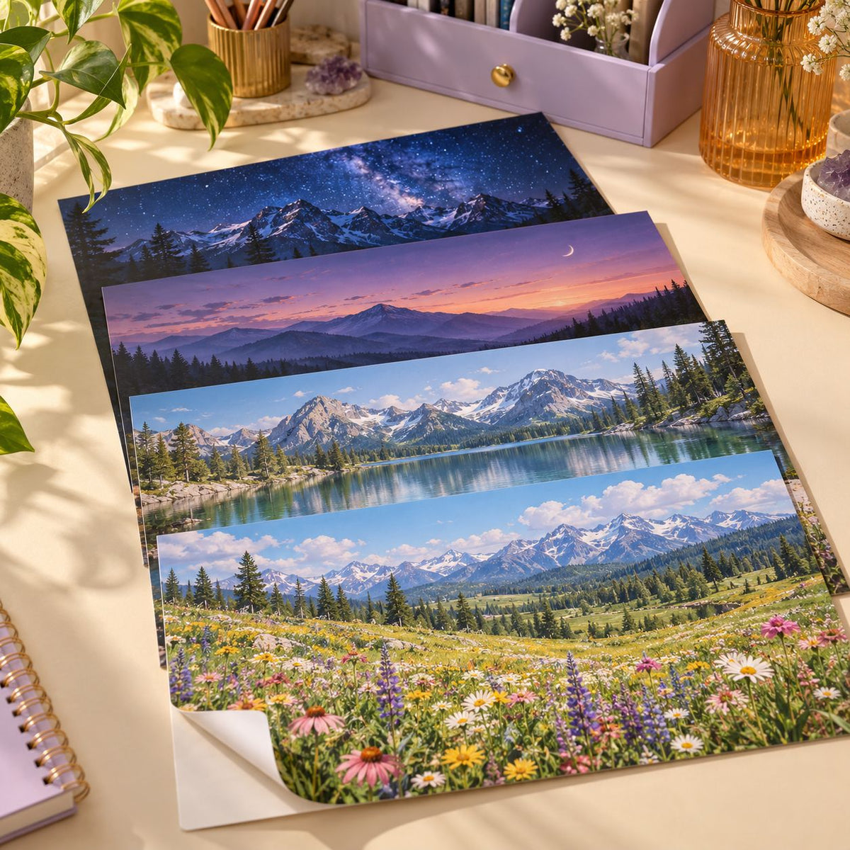 AVELORAF™ Skyfold Scenic Sticker Sheets — Large-Format Cut-Your-Own Landscape & Night-Sky Journal Collage Kit