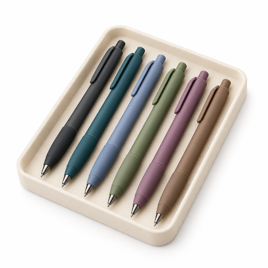 AVELORAF™ Softline Retractable Gel Pen Set — 6 Muted Ink Colors, 0.5 mm Fine Point & Rounded Comfort Grip