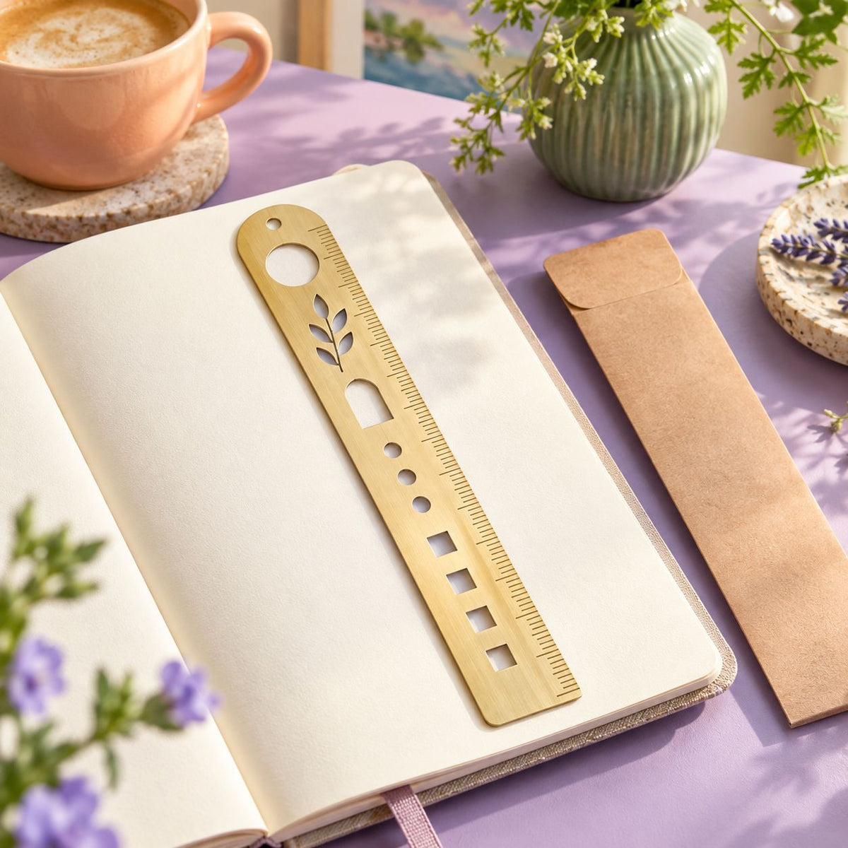 AVELORAF™ Fieldmark Brass Bookmark Stencil — 6-Inch Ruler, Journal Drawing Template & Slim Page Marker