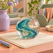 AVELORAF™ Tidal Arc Art Glass Paperweight — Sculptural Swirl Desk Accent, Flat-Base Glass Collectible & Shelf Decor