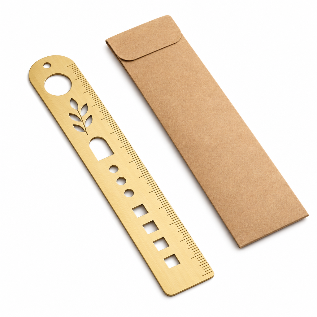 AVELORAF™ Fieldmark Brass Bookmark Stencil — 6-Inch Ruler, Journal Drawing Template & Slim Page Marker