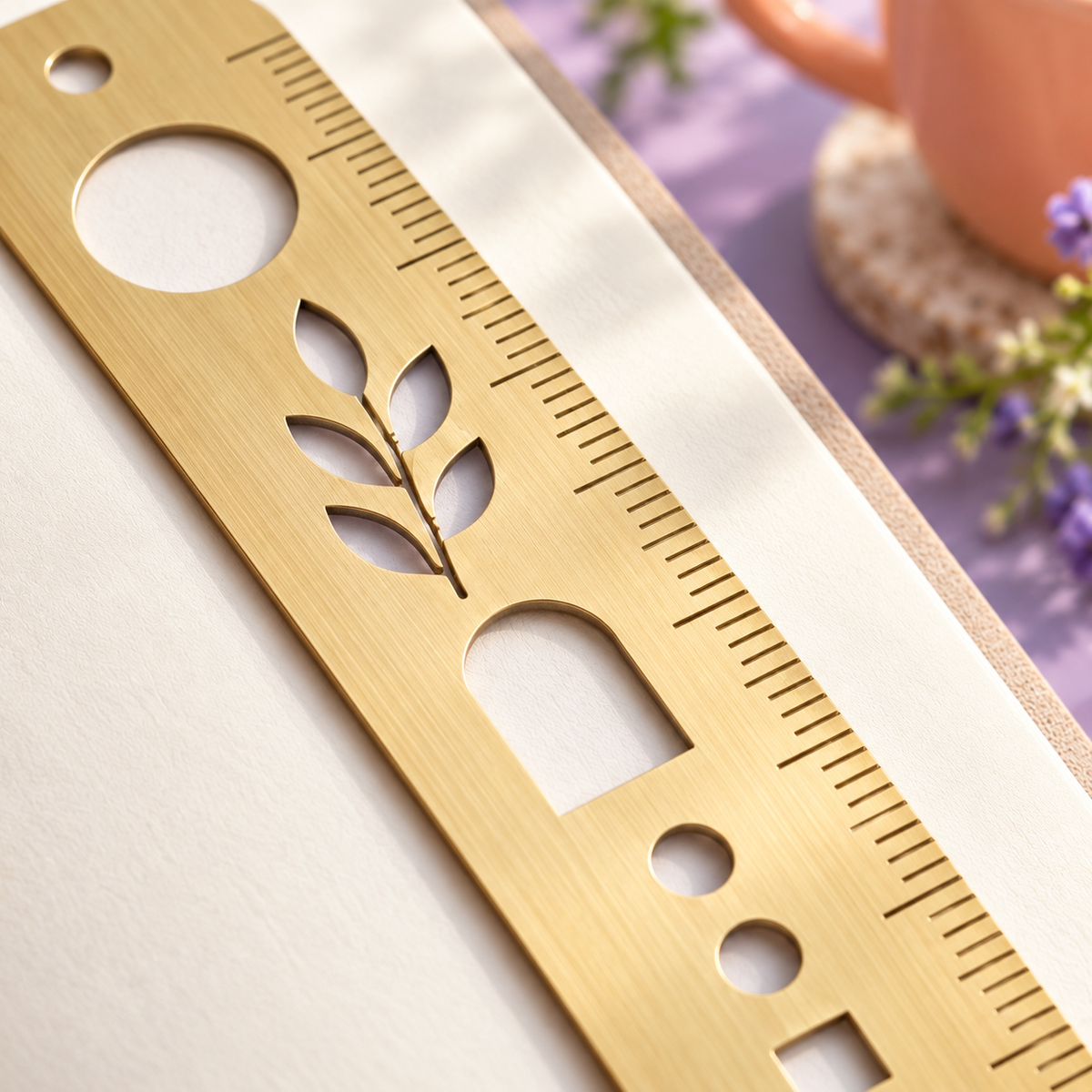 AVELORAF™ Fieldmark Brass Bookmark Stencil — 6-Inch Ruler, Journal Drawing Template & Slim Page Marker