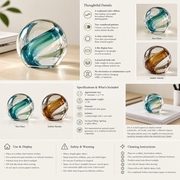 AVELORAF™ Tidal Arc Art Glass Paperweight — Sculptural Swirl Desk Accent, Flat-Base Glass Collectible & Shelf Decor