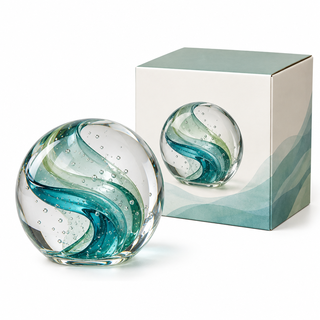 AVELORAF™ Tidal Arc Art Glass Paperweight — Sculptural Swirl Desk Accent, Flat-Base Glass Collectible & Shelf Decor