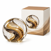 AVELORAF™ Tidal Arc Art Glass Paperweight — Sculptural Swirl Desk Accent, Flat-Base Glass Collectible & Shelf Decor
