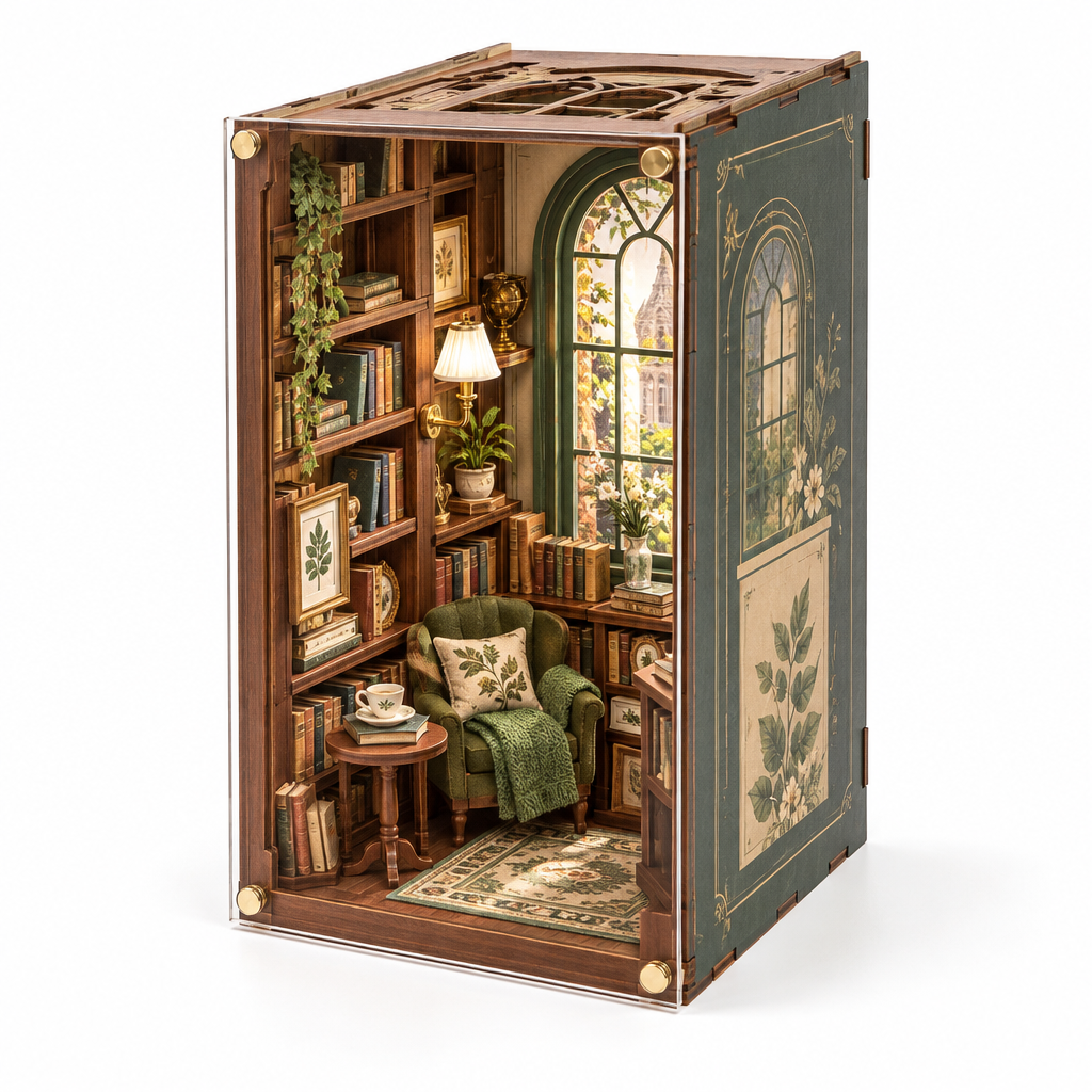 AVELORAF™ Windowlight Reading Room — DIY Miniature Book Nook Kit, Layered Library Scene & Display Dust Cover