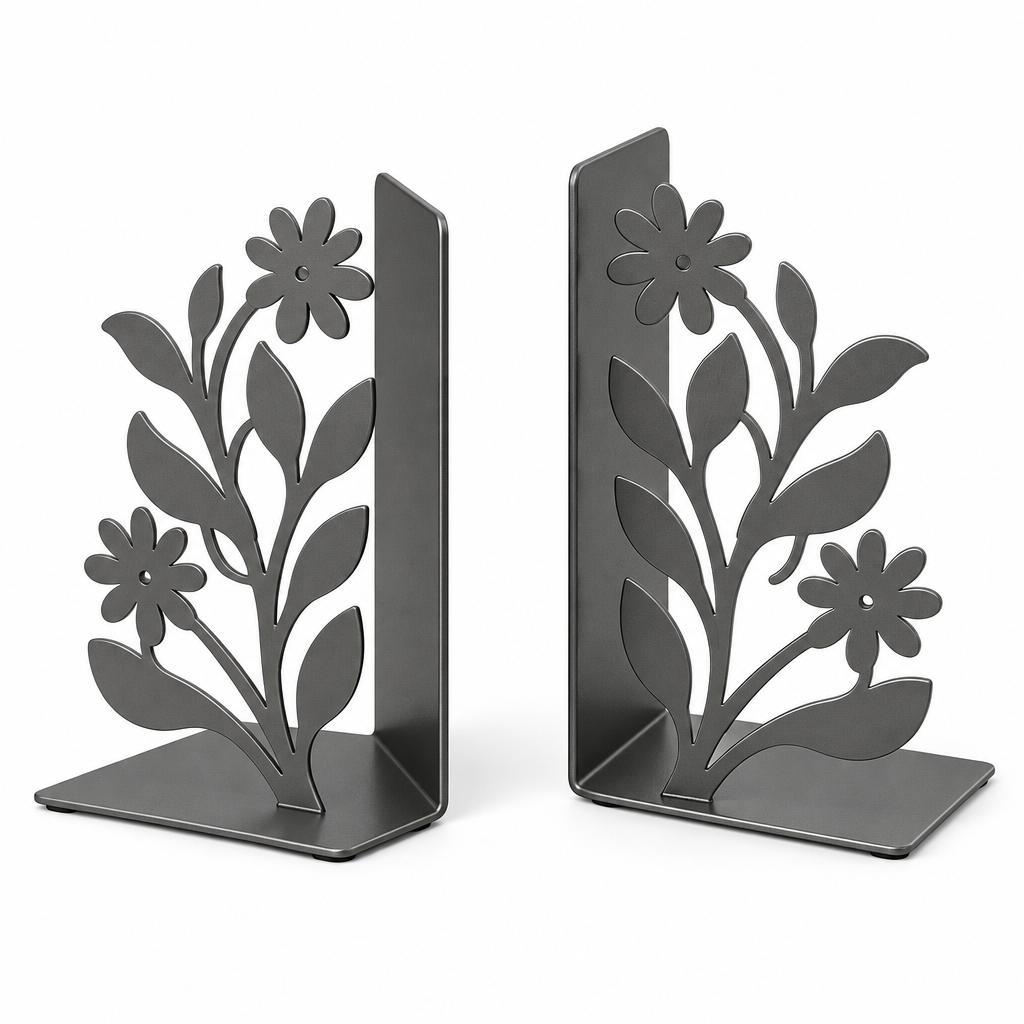 AVELORAF™ Meadowline Sculptural Bookends — Metal Botanical Book Supports, Set of 2 & Decorative Shelf Accents
