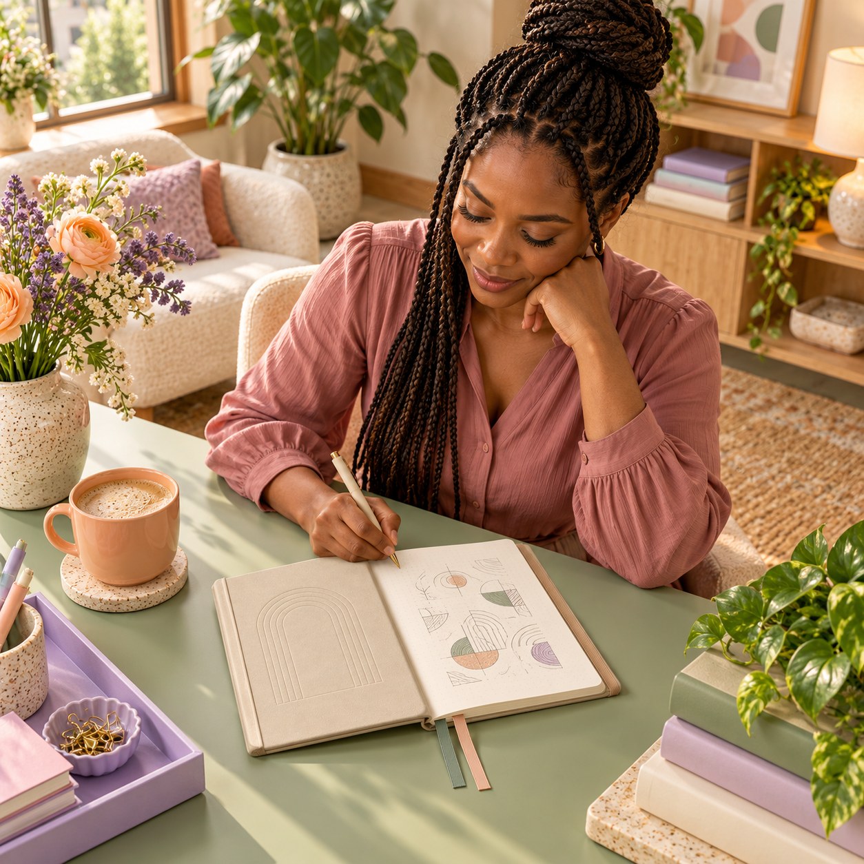 A quiet moment with a dot-grid journal